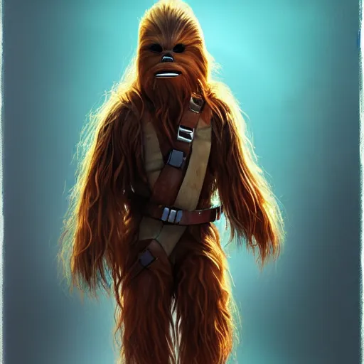 Image similar to chewbacca dressed in a medical gown in laboratory, vivid color, highly detailed, digital painting, artstation, concept art, matte, sharp focus, impressionnisme, art by artgem