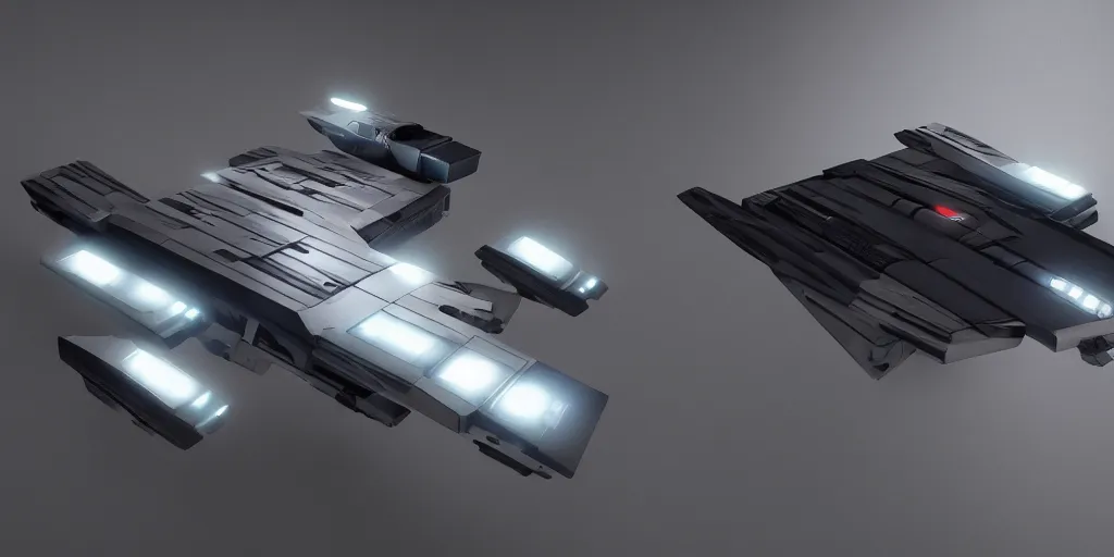 Prompt: Rectangular dark glass and plastic flying sci-fi vehicle in the style of Bladerunner, designed by f-117, x-wing, octane render, product shot