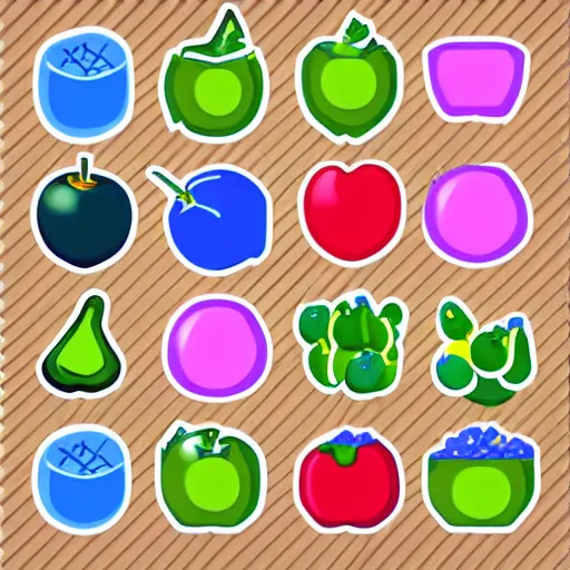 Image similar to cute chubby blue fruits icons for mobile game ui