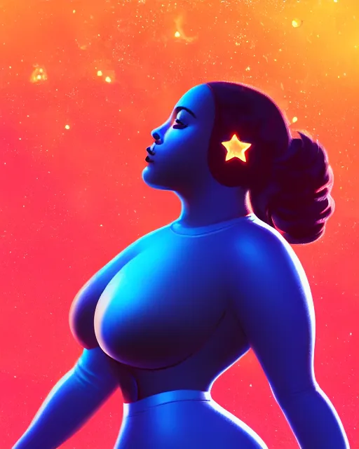 Prompt: close up of a thicc beautiful futurstic astronaut girl, floating through deep black space, few stars in the distance | | epic - fine - clean, polished, trending on artstation, brush strokes