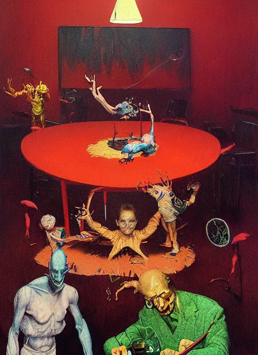 Prompt: childrens room exhibition in the style of francis bacon, surreal forest, norman rockwell and james jean, greg hildebrandt, and mark brooks, triadic color scheme, by greg rutkowski, in the style of francis bacon and syd mead and edward hopper and norman rockwell and beksinski, dark surrealism, open ceiling