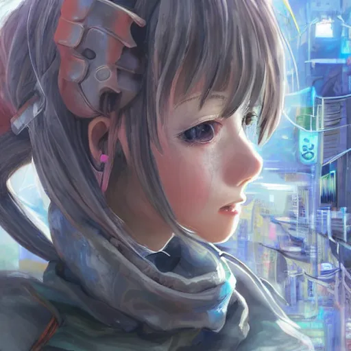 Image similar to dynamic composition, motion, ultra-detailed, incredibly detailed, a lot of details, amazing fine details and brush strokes, colorful and grayish palette, smooth, HD semirealistic anime CG concept art digital painting, watercolor oil painting of Clean and detailed post-cyberpunk sci-fi close-up schoolgirl in asian city in style of cytus and deemo, blue flame, relaxing, calm and mysterious vibes,, by a Chinese artist at ArtStation, by Huang Guangjian, Fenghua Zhong, Ruan Jia, Xin Jin and Wei Chang. Realistic artwork of a Chinese videogame, gradients, gentle an harmonic grayish colors. set in half-life 2, Matrix, GITS, Blade Runner, Neotokyo Source, Syndicate(2012), dynamic composition, beautiful with eerie vibes, very inspirational, very stylish, with gradients, surrealistic, dystopia, postapocalyptic vibes, depth of field, mist, rich cinematic atmosphere, perfect digital art, mystical journey in strange world