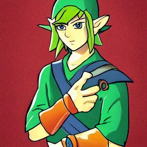 Image similar to “portrait of grown up Link from The Legend of Zelda a Link to The Past. Art by Morman Rockwell (1965)”