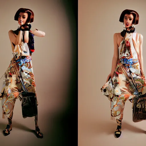 Image similar to fisheye medium format photograph of a surreal fashion shoot