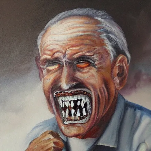 Prompt: a scary painting of a happy old man