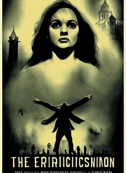 Image similar to the exorcist poster, poster art by sarah louisa kilpack, behance contest winner, american realism, poster art, movie poster, concert poster