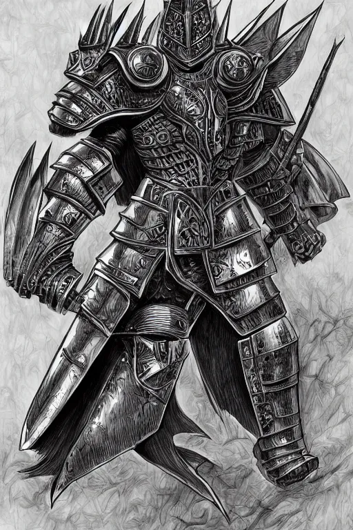 Image similar to armoured warrior, symmetrical, highly detailed, digital art, thorned themed armour, sharp focus, trending on art station, kentaro miura manga art style