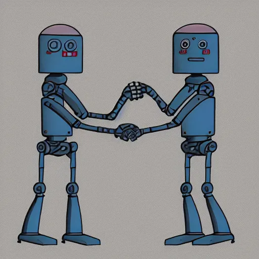 Image similar to two robots shaking hands with each other, an illustration of by tom gauld, behance contest winner, les automatistes, future tech, sci - fi, quantum wavetracing