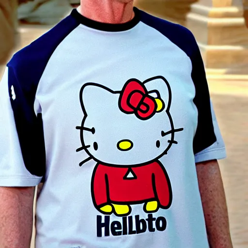 Image similar to mark zukerberg as Data from Star Trek wearing a hello kitty t-shirt, movie still from Star Trek