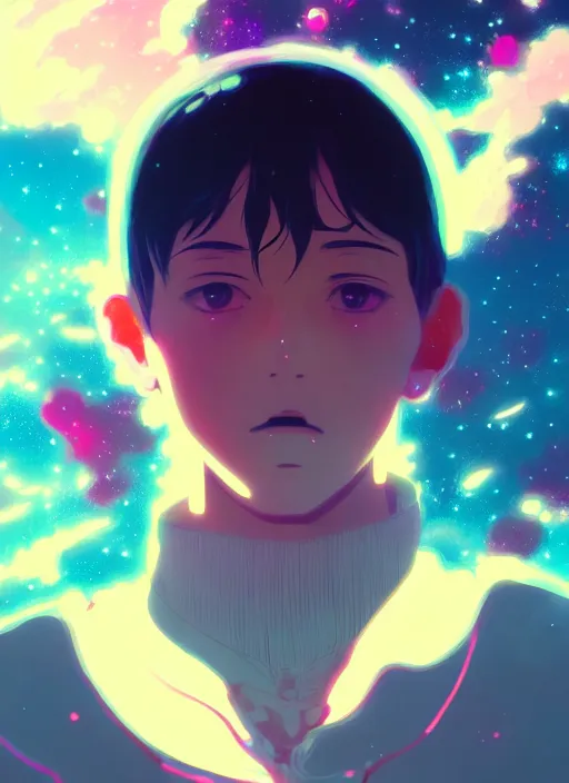 Image similar to portrait, very psychedelic space background illustration concept art anime key visual trending pixiv fanbox by wlop and greg rutkowski and makoto shinkai and studio ghibli and kyoto animation