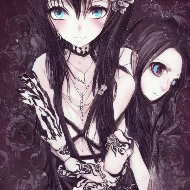 Prompt: beautiful illustration of anime maid, stunning and rich detail, pretty face and eyes. Trending on pixiv, gothic style