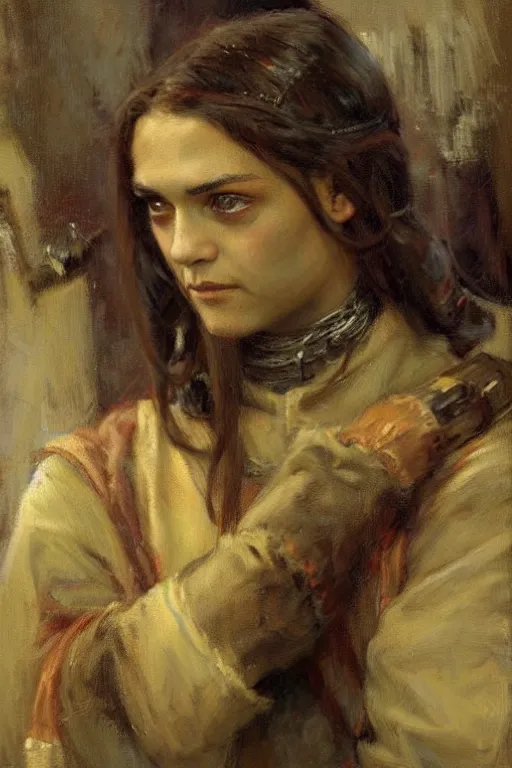 Prompt: portrait of arya stark. art by gaston bussiere.