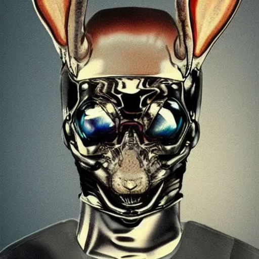 Image similar to the t-1000 from terminator 1 movie but as a bunny rabbit.