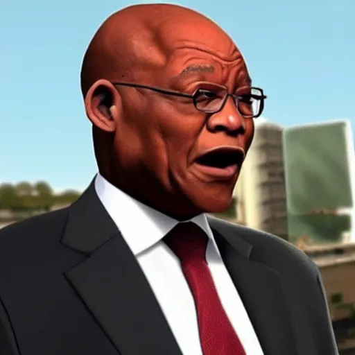 Prompt: Game still of Jacob Zuma as a character in GTA loading screen