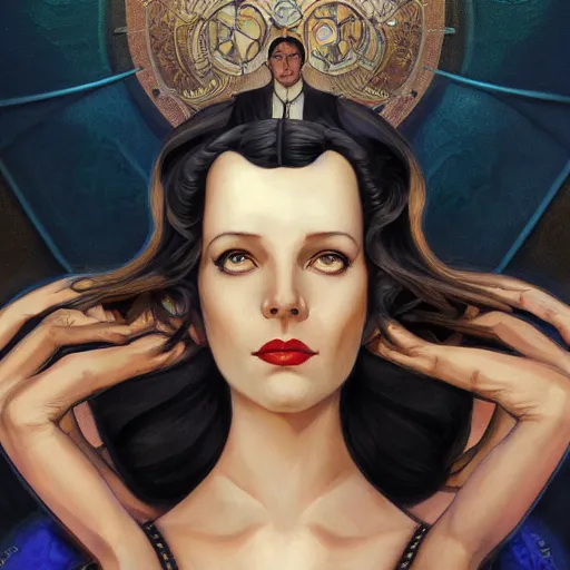Image similar to an art nouveau, ( streamline moderne ), multi - ethnic and multi - racial portrait in the style of charlie bowater, and donato giancola, and charles dulac. very large, clear, expressive and intelligent eyes. symmetrical, centered, ultrasharp focus, cinematic lighting, photorealistic digital matte painting, intricate ultra detailed background.