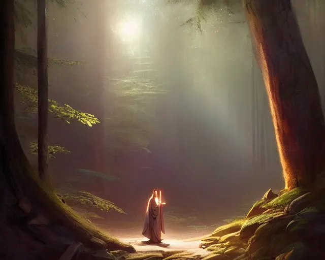Prompt: qui gon jin as a genie, in a forest. magical atmosphere. art by greg rutkowski. highly detailed 8 k. intricate. lifelike. soft light. nikon d 8 5 0.