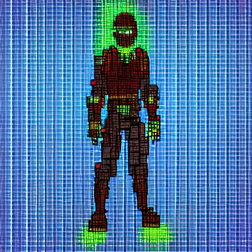 Image similar to cyberpunk character, pixel art, full body