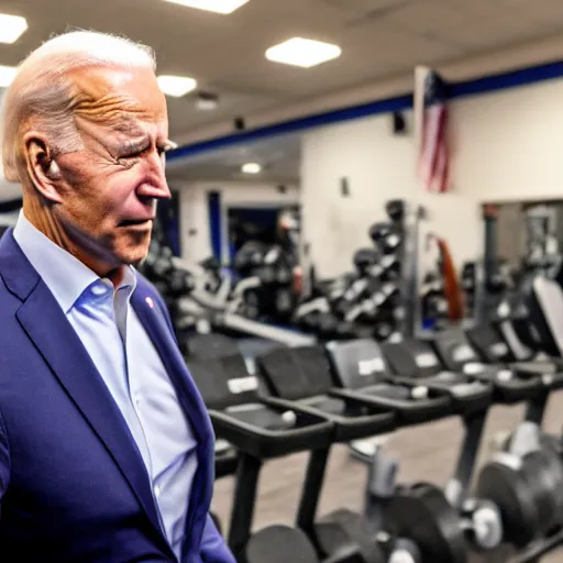 Prompt: joe biden doing weights, in the gym