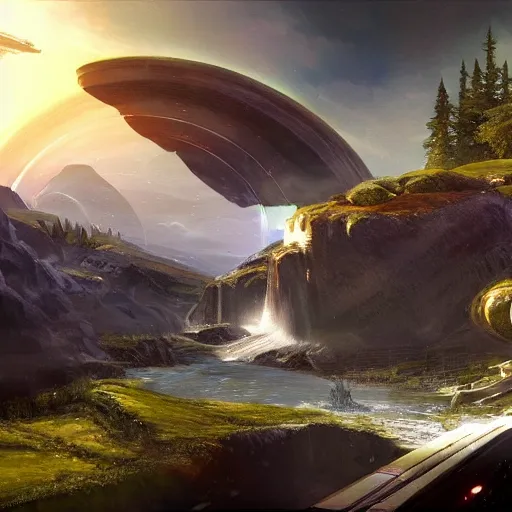 Image similar to a beautiful landscape on a halo ring :: Halo game concept art