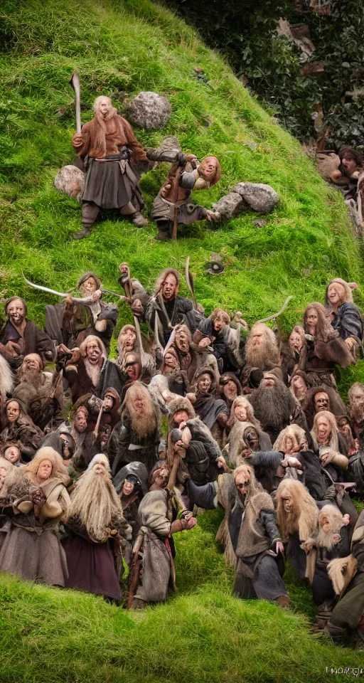 Image similar to hobbit mosh pit, detailed, sony a 7 r, photorealistic