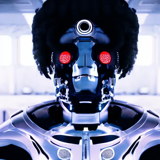 Prompt: a cinematic film still of a black man as a cybernetic cyborg, surrealism, film photography