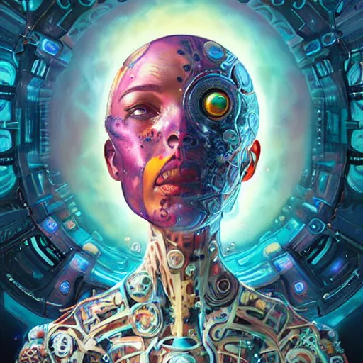 Prompt: cosmic fractal biopunk lofi portrait, pixar style, by tristan eaton stanley artgerm and tom bagshaw.