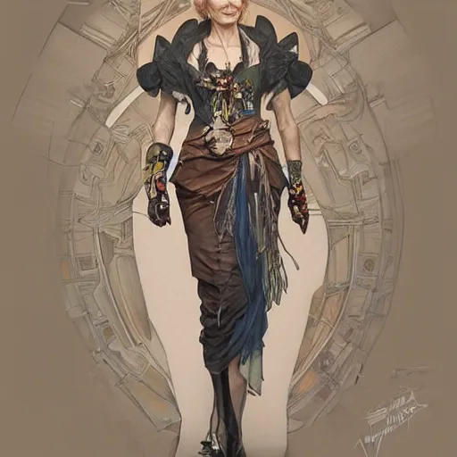 Prompt: amazing lifelike award winning pencil illustration of vivienne westwood in final fantasy 1 5 fantasy costume trending on art station artgerm greg rutkowski alphonse mucha cinematic