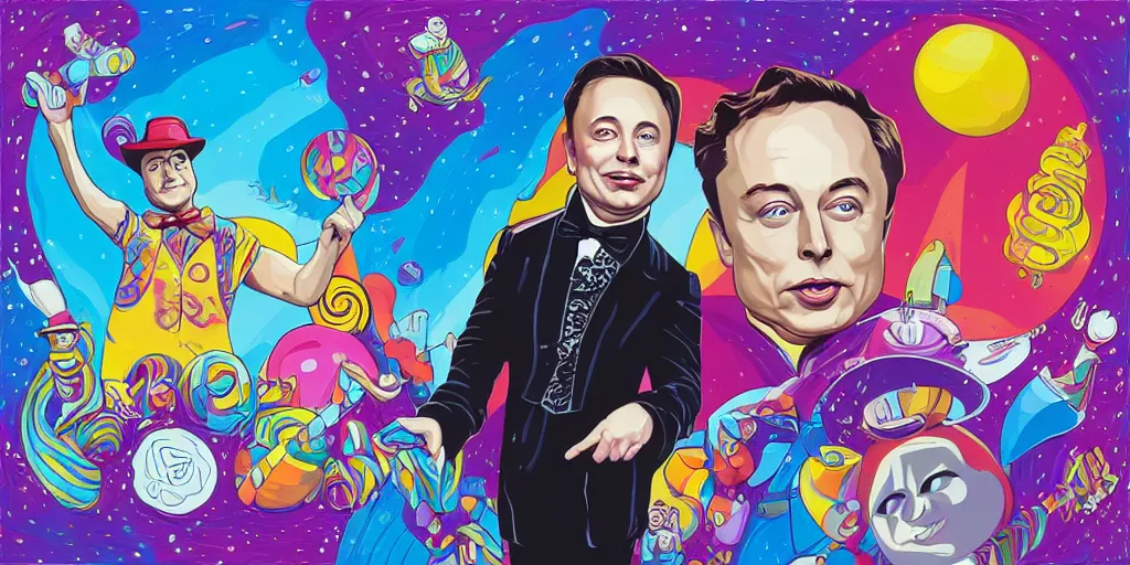 Image similar to Elon Musk as Willy Wonka, created by Jeremiah Ketner