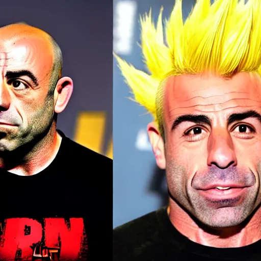 Image similar to joe rogan with super saiyan hair