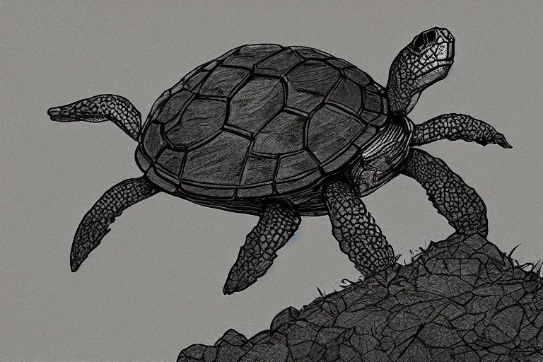 Image similar to crag turtle, in the style of Greg Broadmore and Arthur Rackham,trending on artstation, light lighting side view,digital art,surrealism ,macro,blueprint ,vaporwave ,