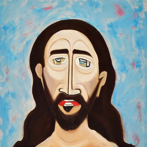 Prompt: A painting of Jesus by George Condo