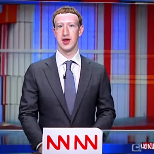 Image similar to mark zuckerberg as a news anchor on cnn
