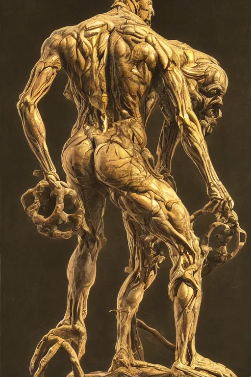 Prompt: beautiful oil clean painting of the biomechanical atlas holding the world sculpture connected to machine by auguste rodin, by wayne barlowe, rembrandt, complex, stunning, realistic skin color, 4 k, high res, awardwinning, masterpiece