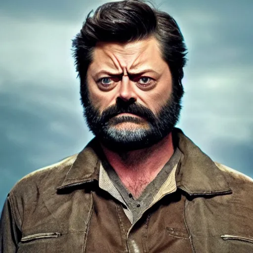 Prompt: nick offerman as wolverine, photorealistic movie still, detailed, 8 k