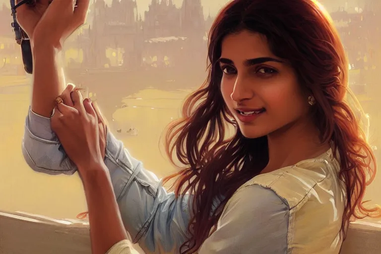 Image similar to Optimistic good looking pale young Indian doctors wearing jeans at the airport, portrait, elegant, intricate, digital painting, artstation, concept art, smooth, sharp focus, illustration, art by artgerm and greg rutkowski and alphonse mucha