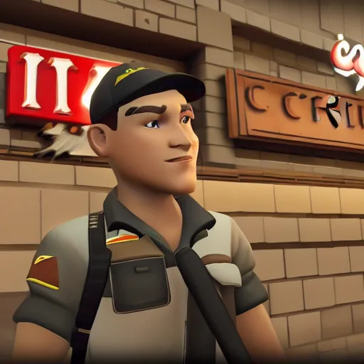 Image similar to scout from tf 2 orders chik - fil - a, highly detailed, cinematic lighting,