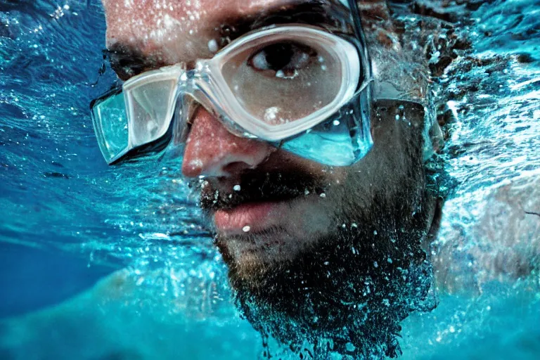 Image similar to closeup potrait of a man snorkeling underwater in submerged new york, photograph, natural light, sharp, detailed face, magazine, press, photo, Steve McCurry, David Lazar, Canon, Nikon, focus