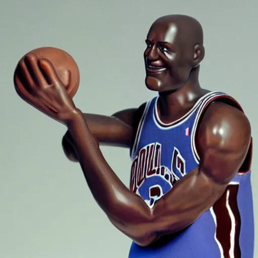 Prompt: Michael Jordan holds a mic at Jordan, highly detailed, photo realistic