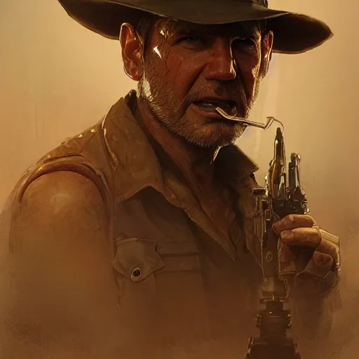 Image similar to indiana jones, highly detailed, illustration, fantasy art, in the style of greg rutkowski, epic, fantasy, intricate, hyper detailed, artstation, concept art, smooth, sharp focus, ray tracing