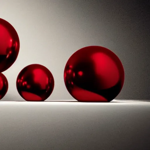 Prompt: chrome spheres on a red cube by caesar van everdingen