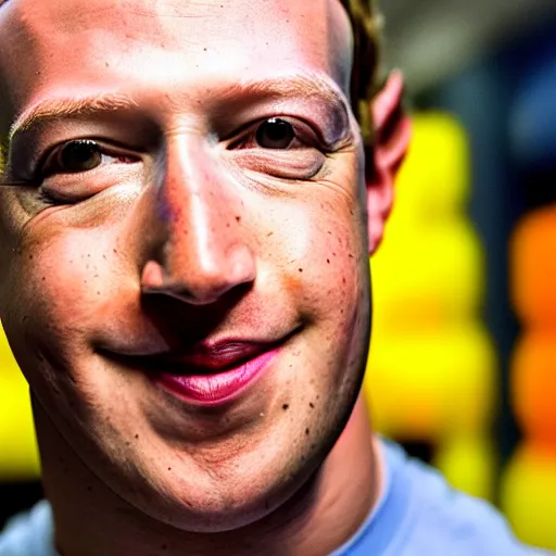 Image similar to Mark Zuckerberg with bright yellow and porous looking skin