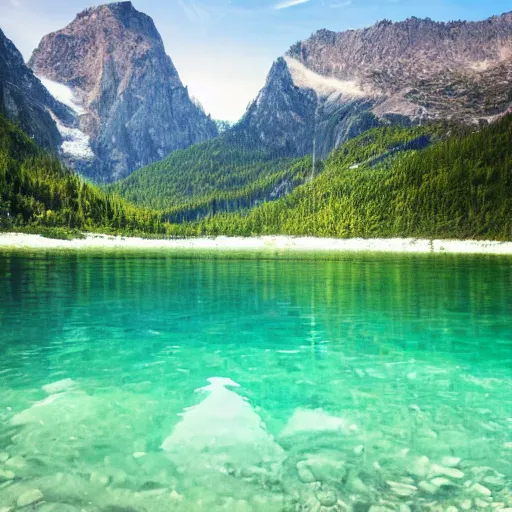 Image similar to mountains reflecting in the crystal clear water