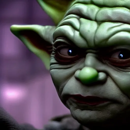 Image similar to stunning awe inspiring ( yoda ) as the joker, movie still 8 k hdr atmospheric lighting