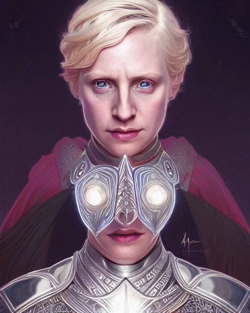 Prompt: symmetry portrait of brienne of tarth, fantasy, silver armor, glowing lights intricate, elegant, highly detailed, digital painting, artstation, concept art, smooth, sharp focus, illustration, art by artgerm and greg rutkowski and alphonse mucha