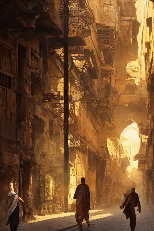 Image similar to the streets of old Cairo at the time of the pharaohs, intricate, elegant, volumetric lighting, digital painting, highly detailed, artstation, sharp focus, illustration, concept art, ruan jia, steve mccurry