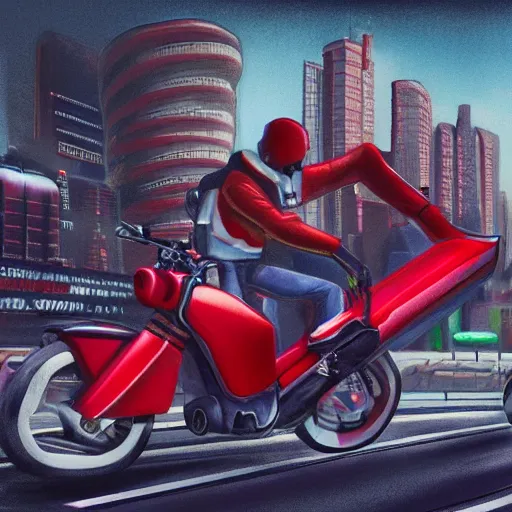 Prompt: isometric view, man with a red jacket walking toward a red futuristic racing motorbike!!!!!!!!!, pencil drawing, panoramic view, wide angle, ultra realistic, intricate details, cyberpunk, ultra detailed, sharp focus, trending on artstation