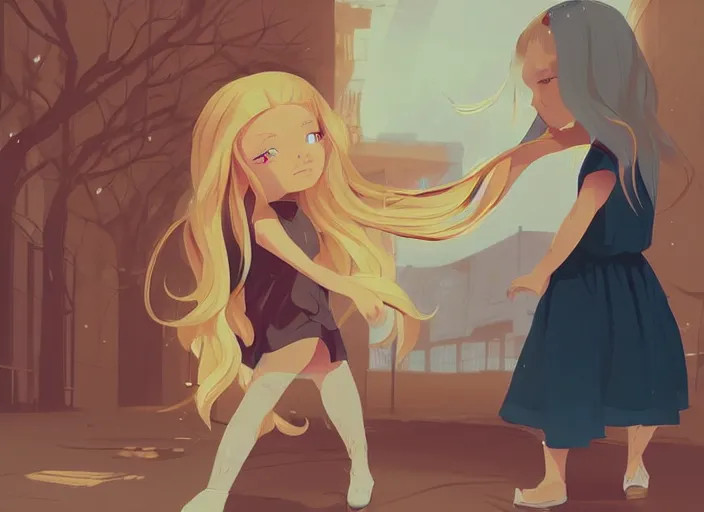 Image similar to little girl with long blonde hair meeting a ghost. clean cel shaded vector art. shutterstock. behance hd by lois van baarle, artgerm, helen huang, by makoto shinkai and ilya kuvshinov, rossdraws, illustration, art by ilya kuvshinov