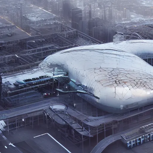 Image similar to Kazimierz Malewicz sci-fi motherboard airport view from above structure and digital billboard point cloud in the middle, unreal engine 5, keyshot, octane, artstation trending, ultra high detail, ultra realistic, cinematic, 8k, 16k, in style of zaha hadid, in style of nanospace, in plastic, dark, tilt shift,