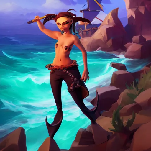 Image similar to jack the pirate mermaid on sea of thieves game avatar hero, behance hd by jesper ejsing, by rhads, makoto shinkai and lois van baarle, ilya kuvshinov, rossdraws global illumination