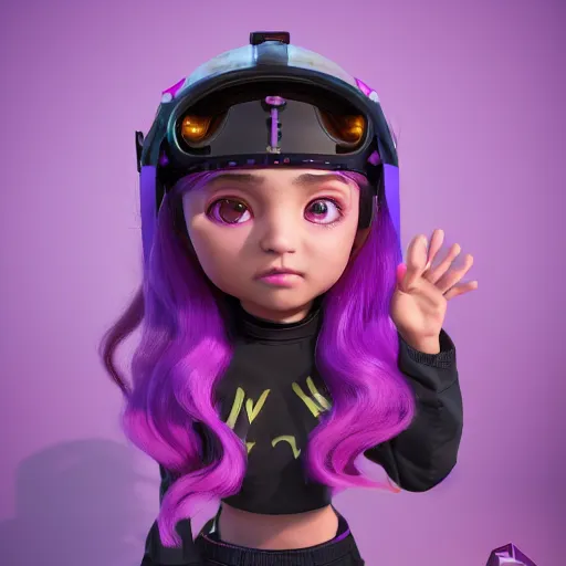 Prompt: a beautiful little girl of random ethnicity with a beautiful and detailed with purple black pink hair with helmet, rendered as an unreal engine 5 video game, cinema 4 d, octane render, detailed, brawl stars, cinematographic, artstation greg rutkowski, full colors hd